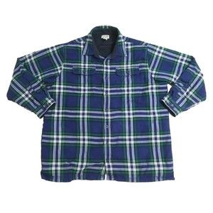 LL Bean Men's 2XL Tall Blue Flannel Plaid Fleece Lined Shirt Jacket XXL Shacket